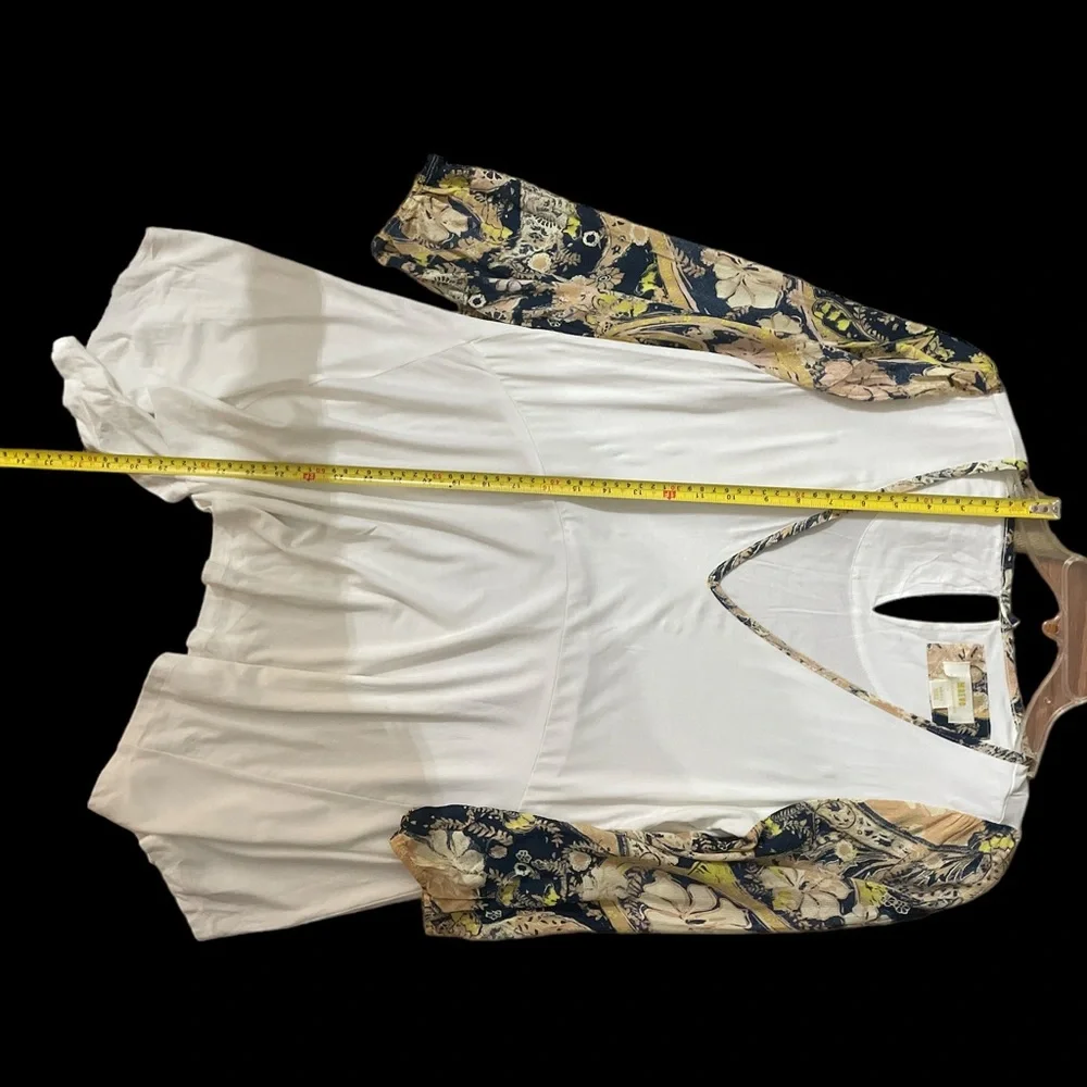 Anthropologie Maeve flowing ivory scarf print puff balloon sleeve tunic top S